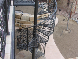 Metal Spiral Staircase with wrought iron railings